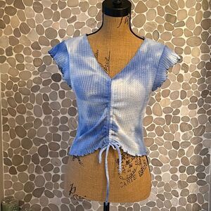 Anistar girls waffle knit blue tie-dye crop top – size large